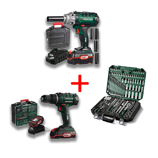 PARKSIDE® CORDLESS WRENCH + DRILL WITH CHARGER + TOOLBOX 216 PIECES