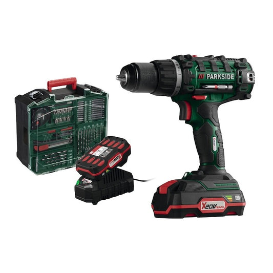 Parkside® 20 V drill with 2 batteries, charger and accessories